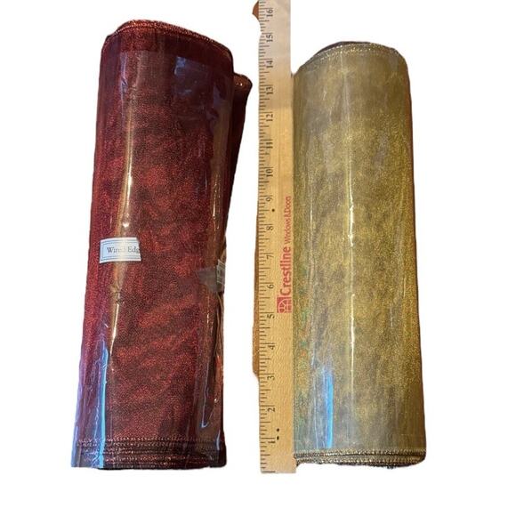 Gold & Red Metallic Wire Edge Ribbon Holiday Christmas Floral Gift Giving READ - Picture 8 of 8